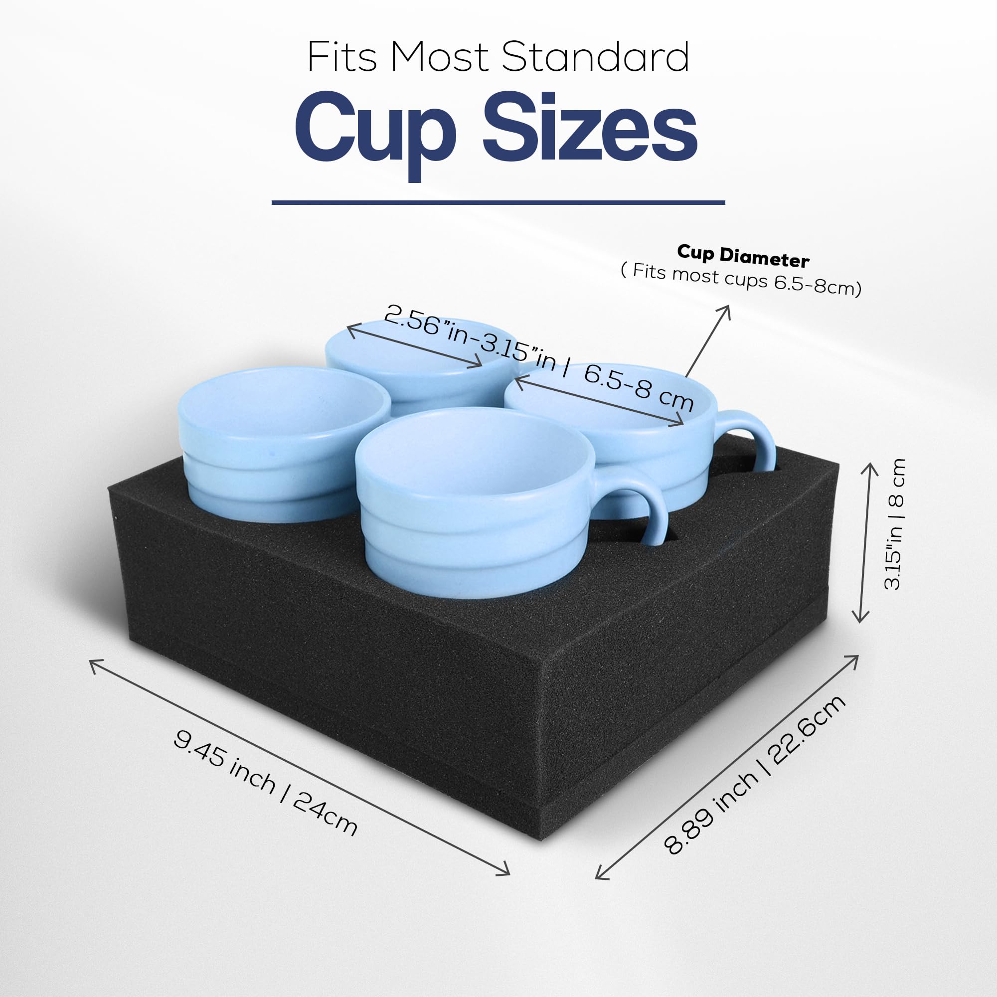 HAWETICO top-down view of four cushioned slots showing secure cup separation