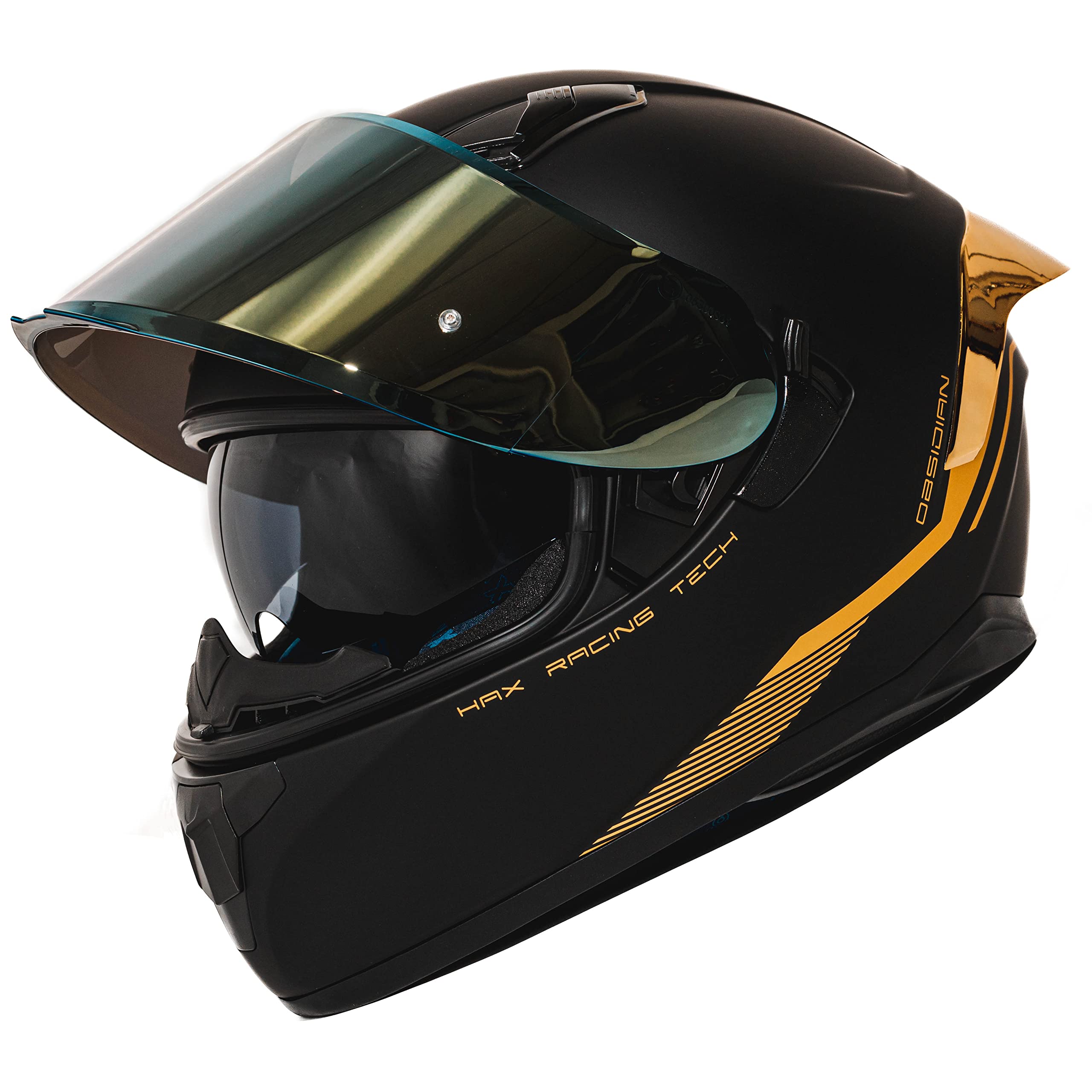 HAX side profile with visor down highlighting clear vision and aerodynamics