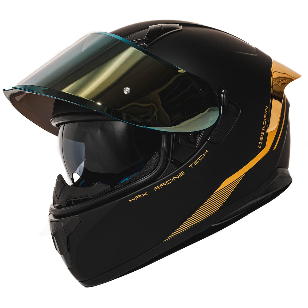 HAX side profile with visor down highlighting clear vision and aerodynamics
