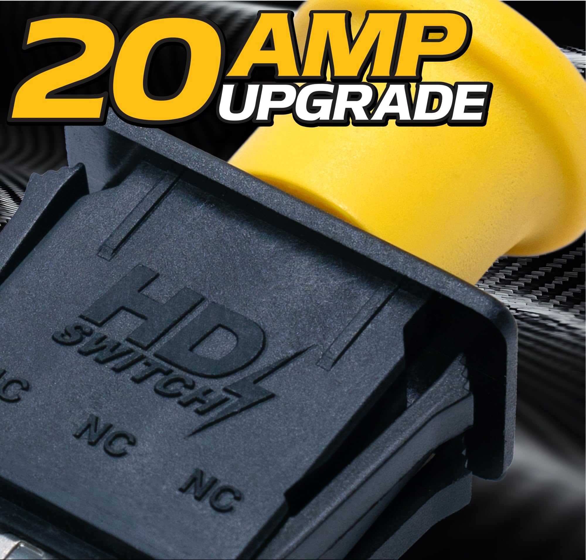 HD Switch internal contact detail illustrating durable 20A contacts for longevity