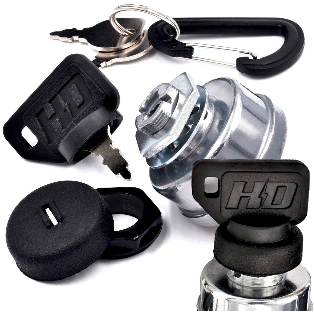 HD Switch front view of ignition switch kit showing components and protection benefit