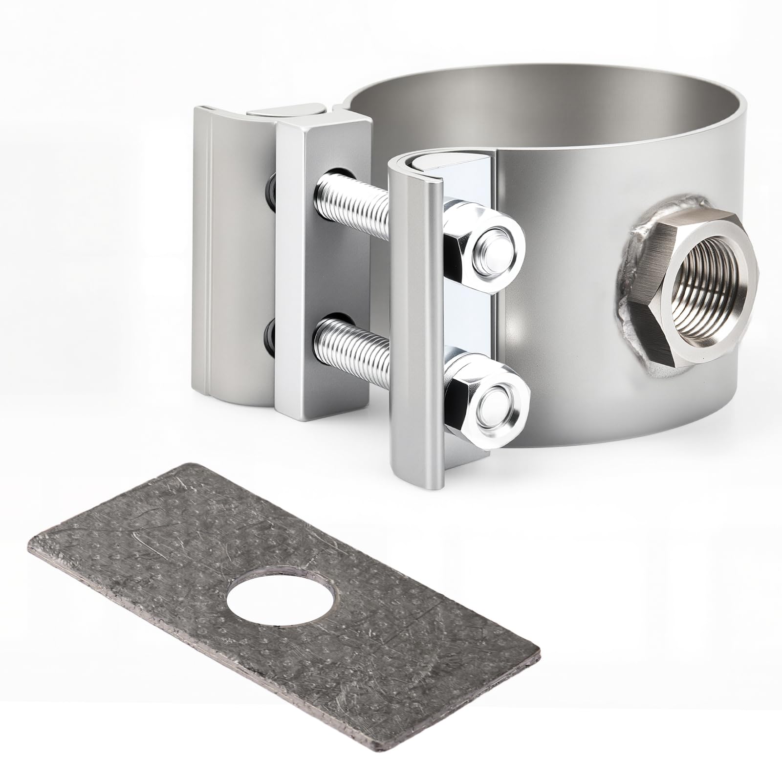 HEBRAR clamp-on front view showing bracket and threaded bung for easy wideband sensor addition