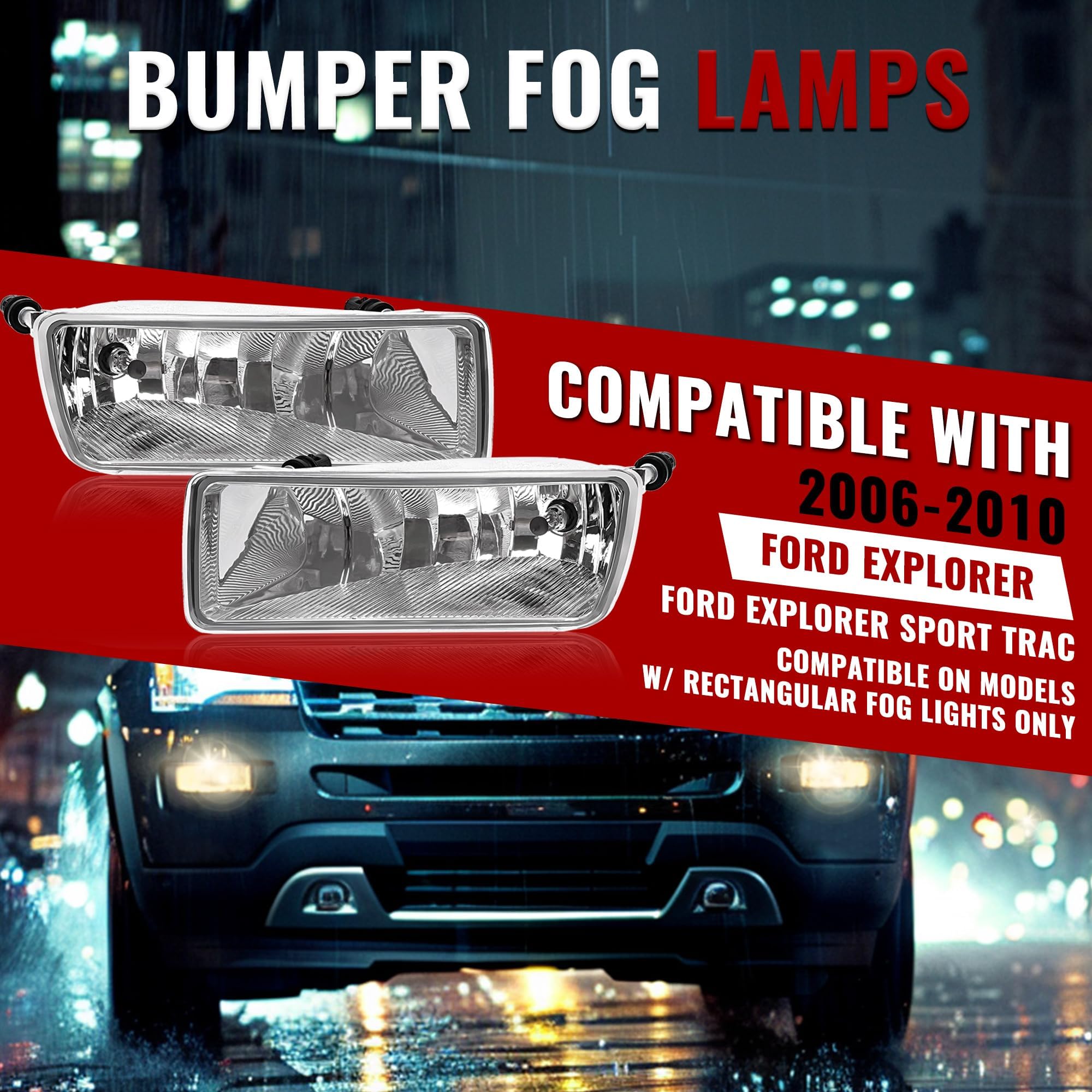 HECASA left fog light close up of clear lens for improved visibility