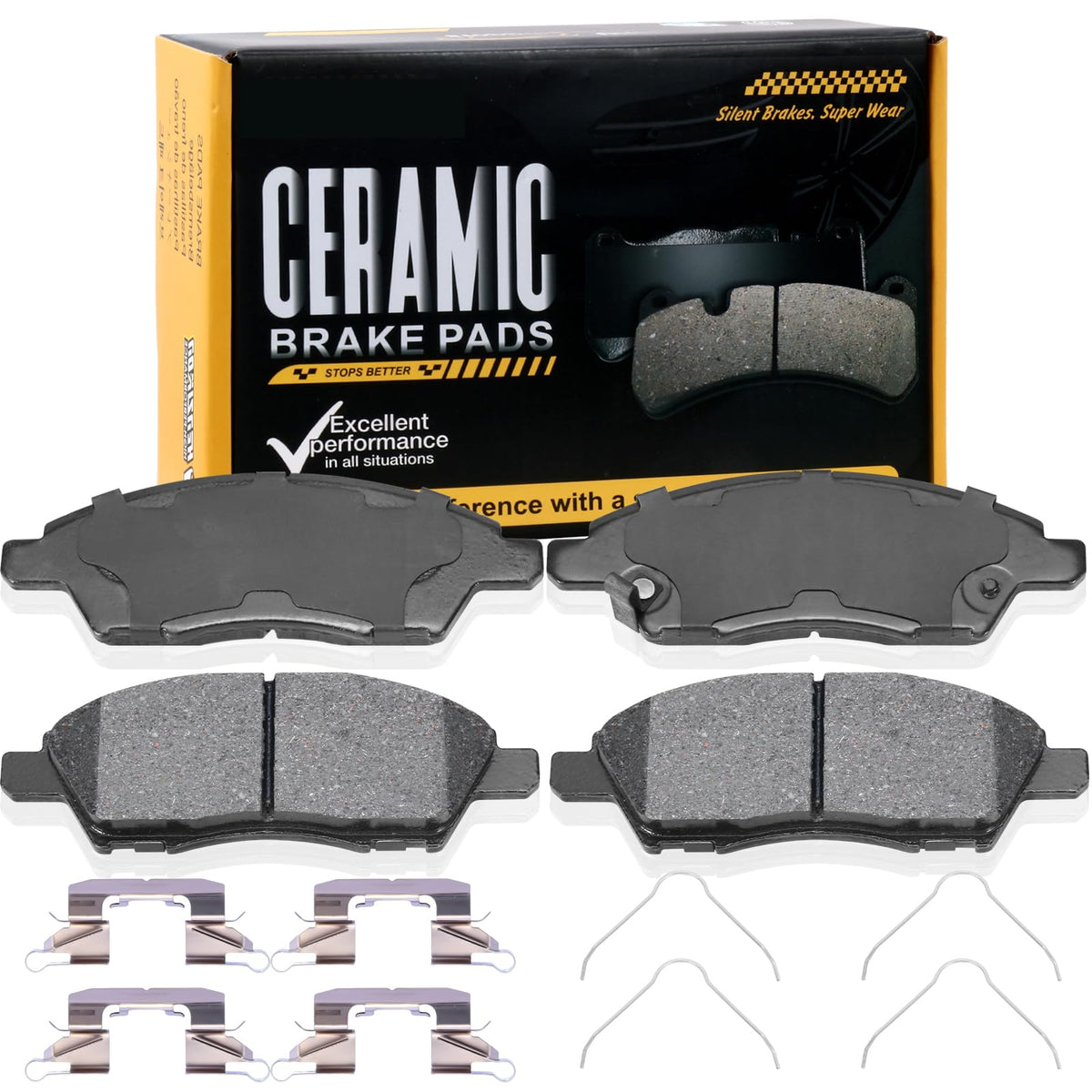 HECHENQICHE front brake pads kit packaging showing included pads benefit clear identification