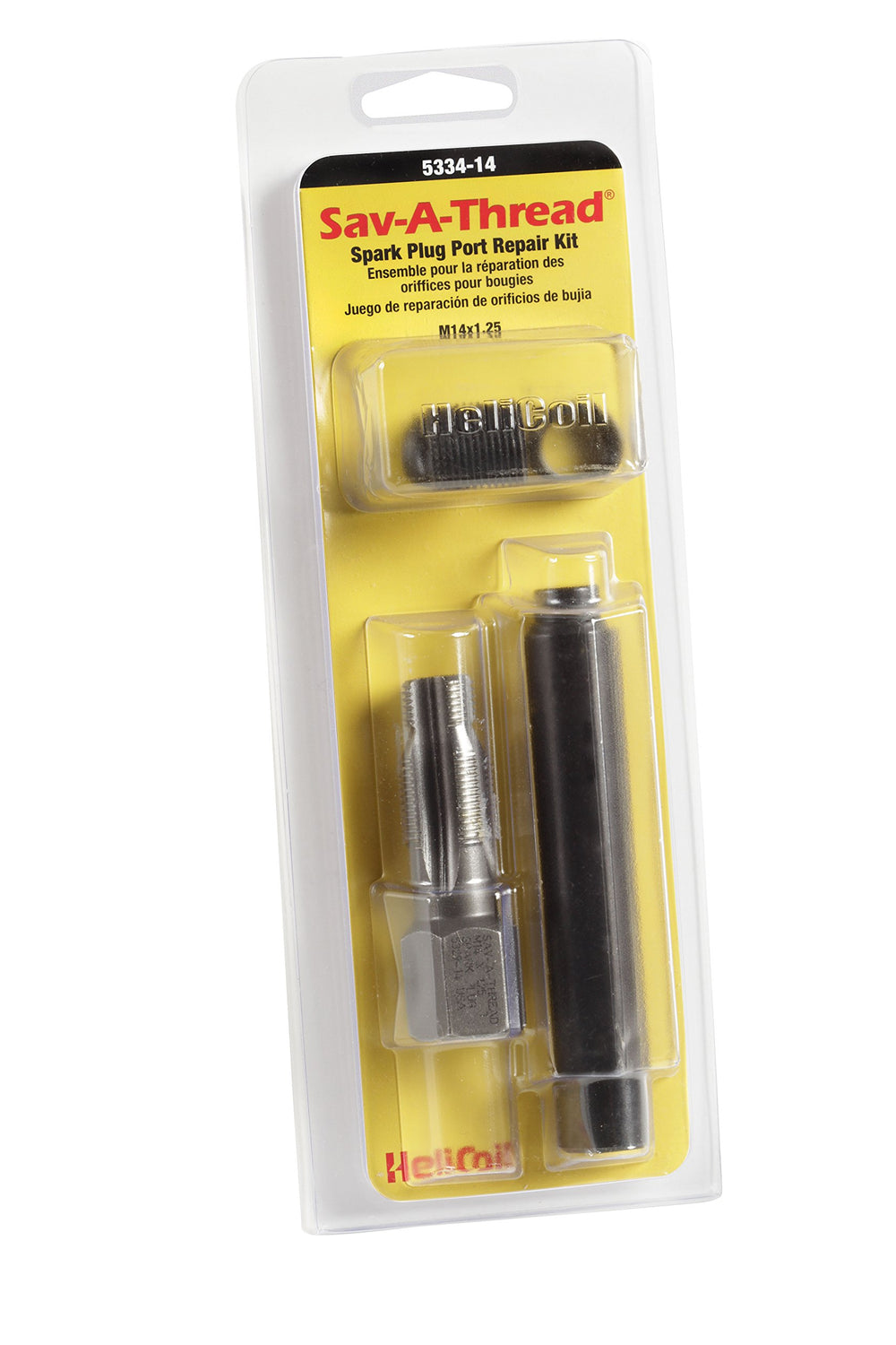 Helicoil Save-A-Thread front packaging showing kit contents and repair benefit