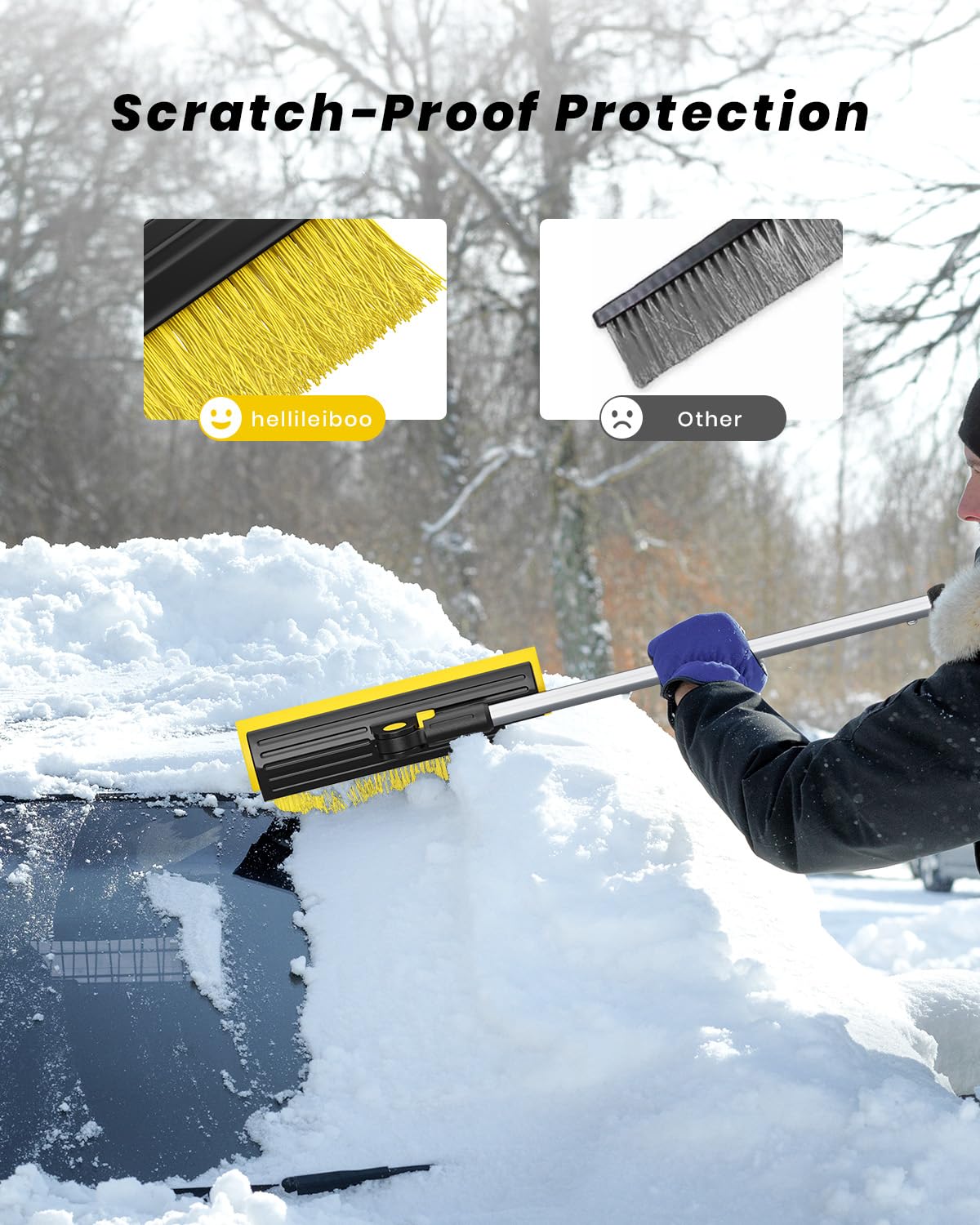 helloleiboo close-up of PVC bristles clearing snow without scratching
