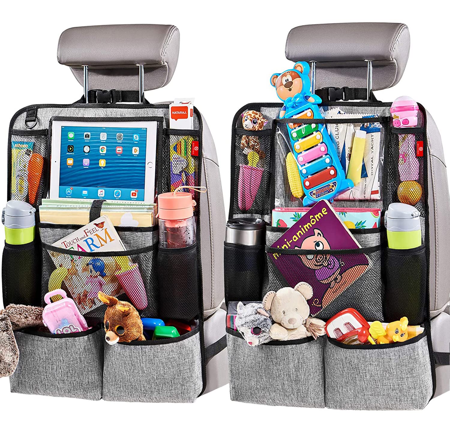 Helteko front view of both kick mats showing full-seat protection and neat storage