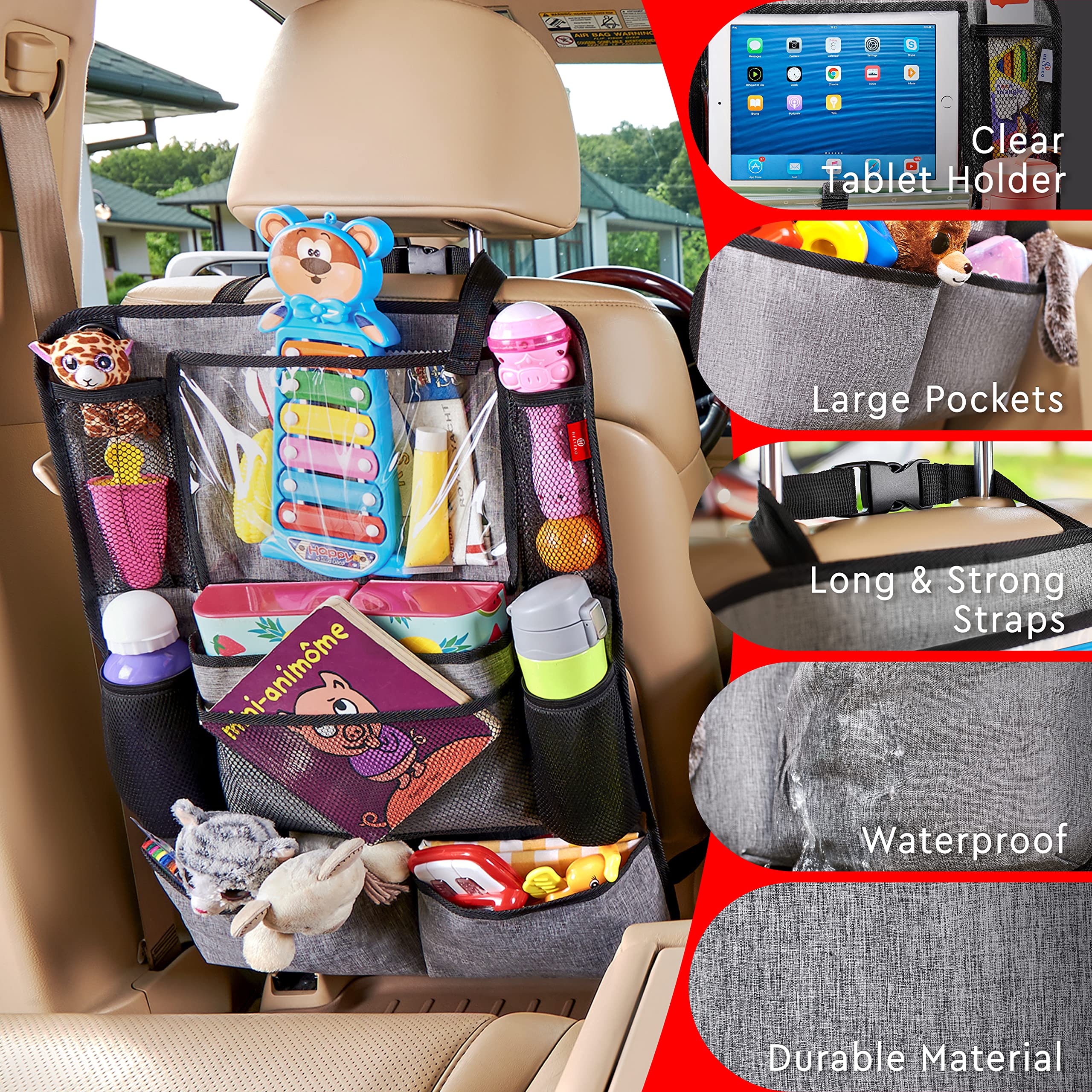 Helteko installed on a front seat with adjustable straps for stable fit