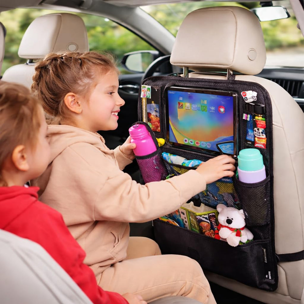 Helteko installed in family sedan protecting seat and entertaining kids