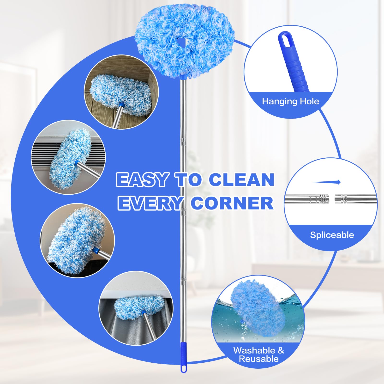 Heonay duster extended reaching ceiling fan in use, safe ladder-free cleaning