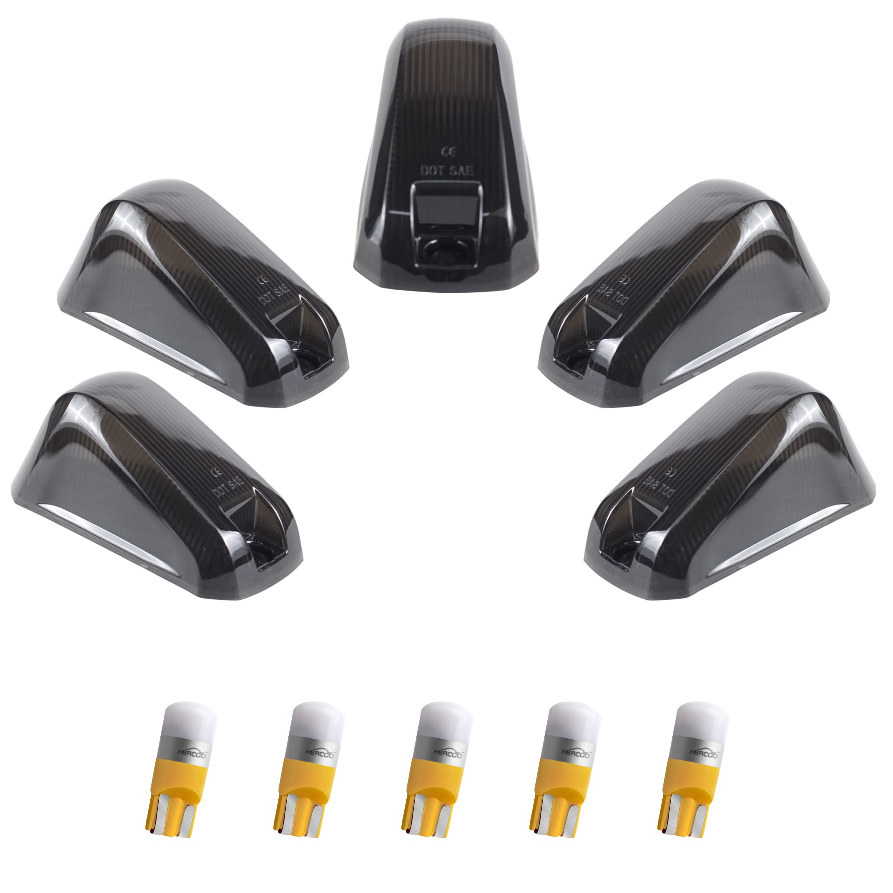HERCOO front view of five smoked roof cab marker lenses showing clean fit and cosmetic upgrade