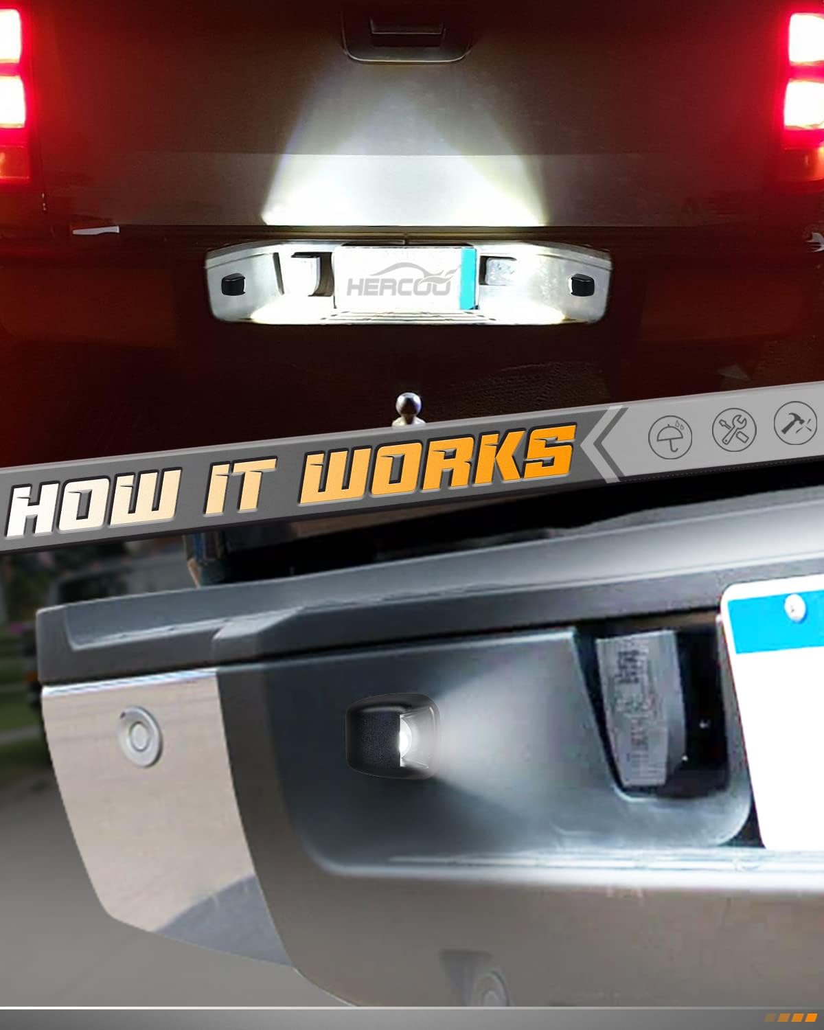 HERCOO installed on Nissan Frontier improving license plate illumination at night