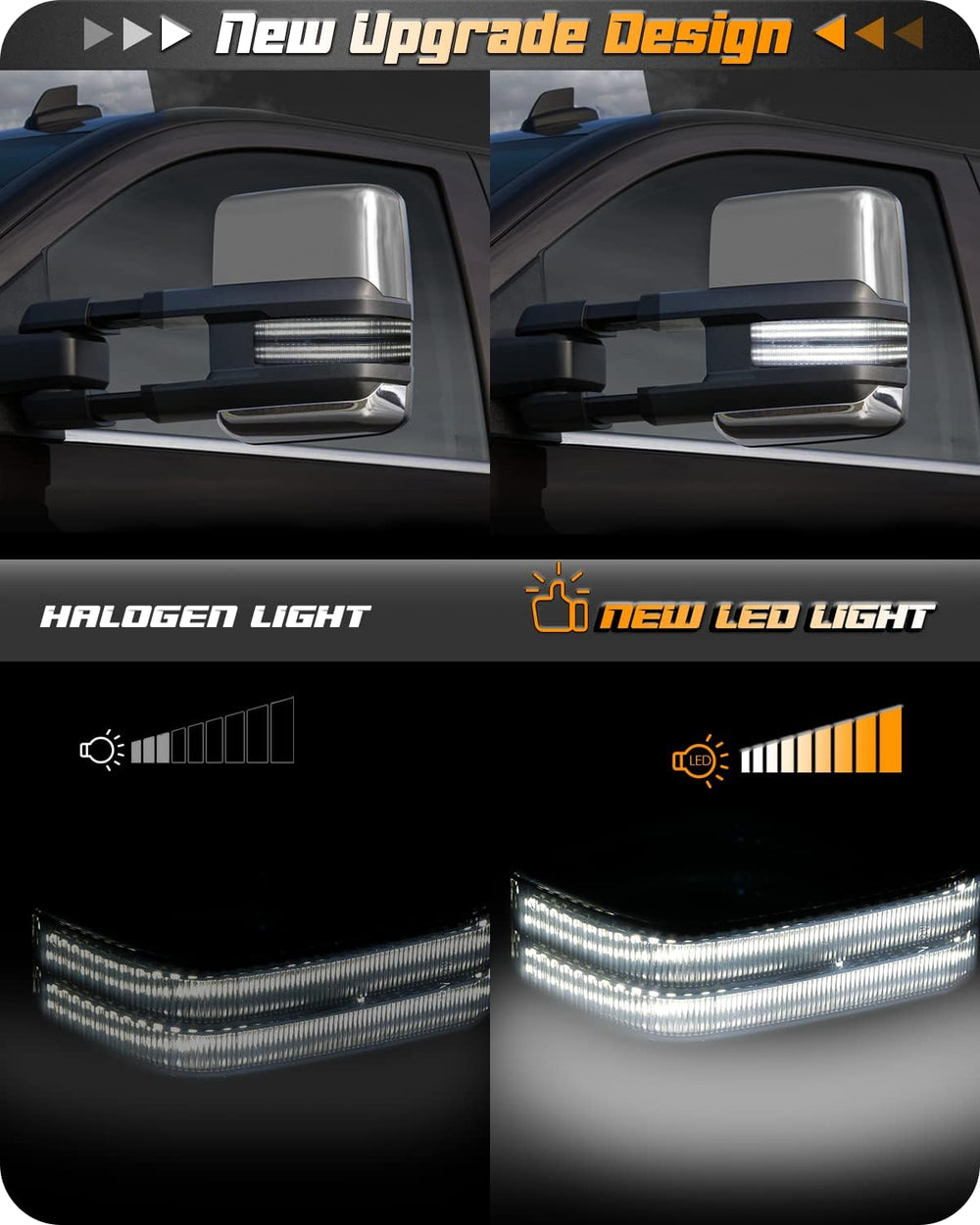 HERCOO installed on Silverado mirror demonstrating upgraded signaling clarity