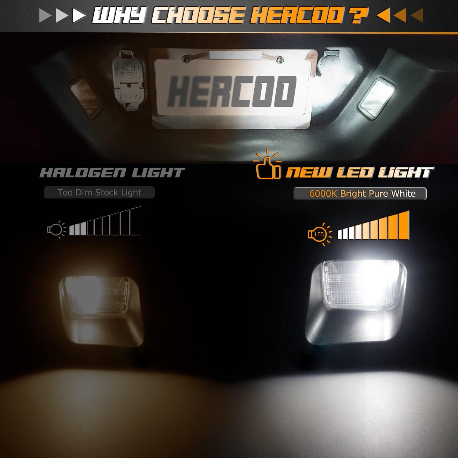 HERCOO LED bulb illuminated night shot improving plate visibility