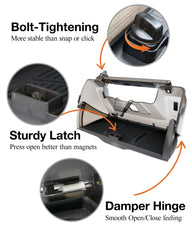 Heryvii push-lock mechanism detail showing secure latch to prevent accidental openings