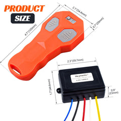 Heymaillc transmitter front with IN/OUT buttons, providing safe remote winch control