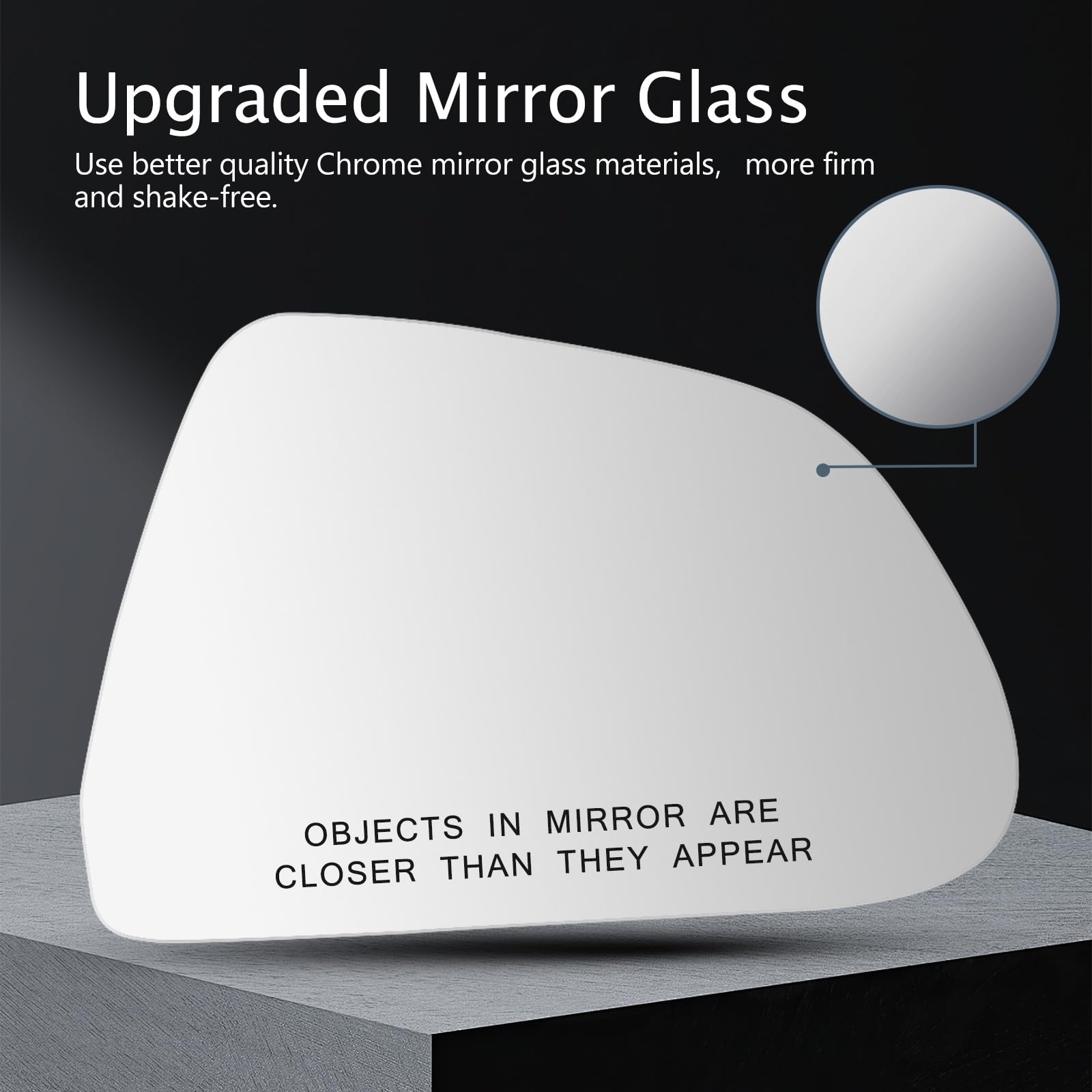 Heyokoo mirror glass detail highlighting chrome finish and clearer reflection