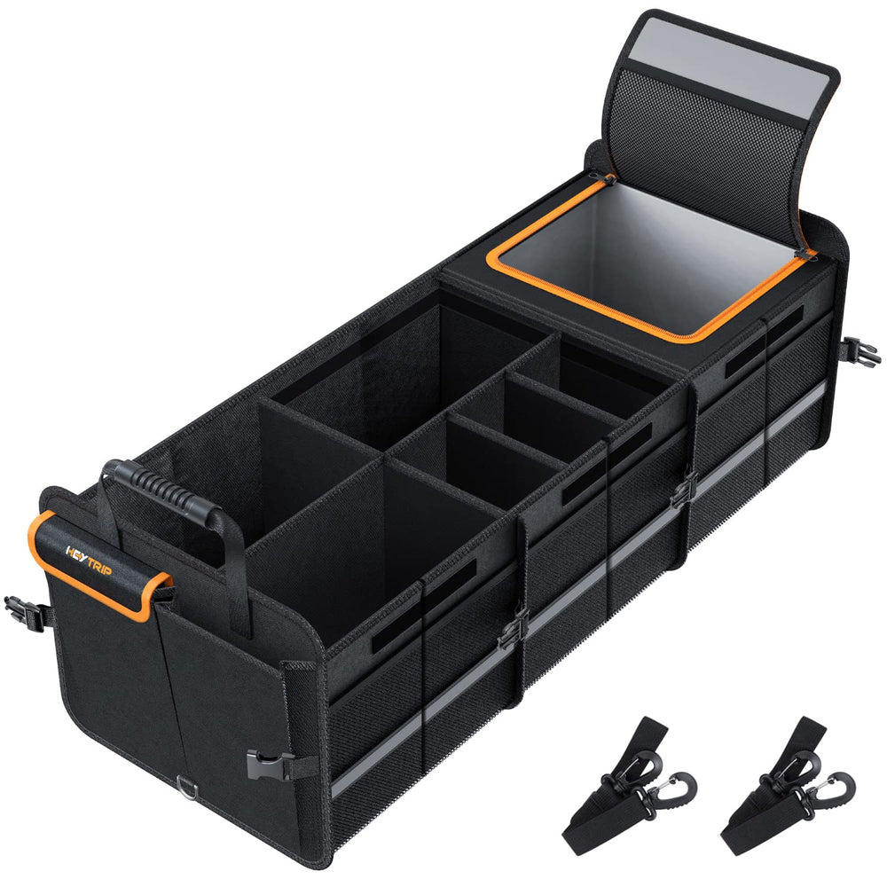 HEYTRIP front view of open trunk organizer showing large capacity and compartments benefit organization
