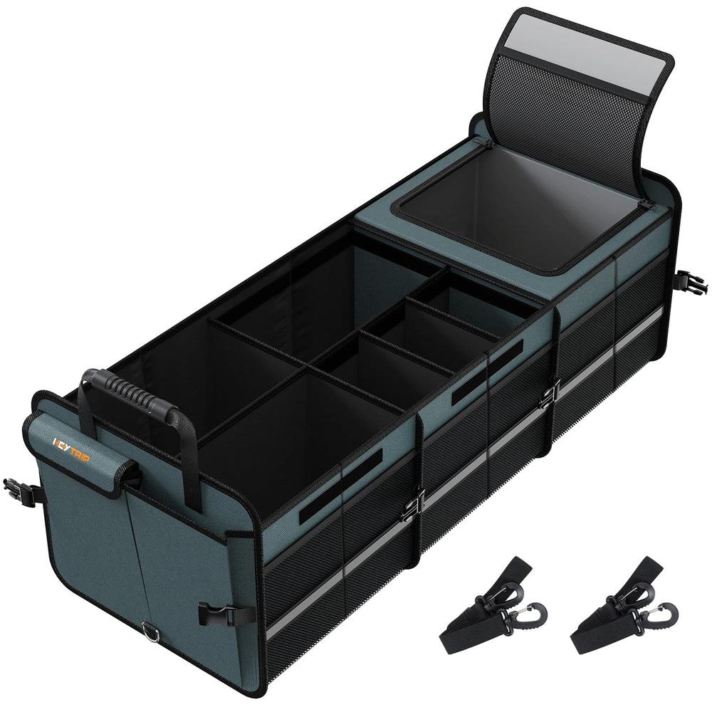HEYTRIP front view showing full trunk organizer capacity and neat storage benefit