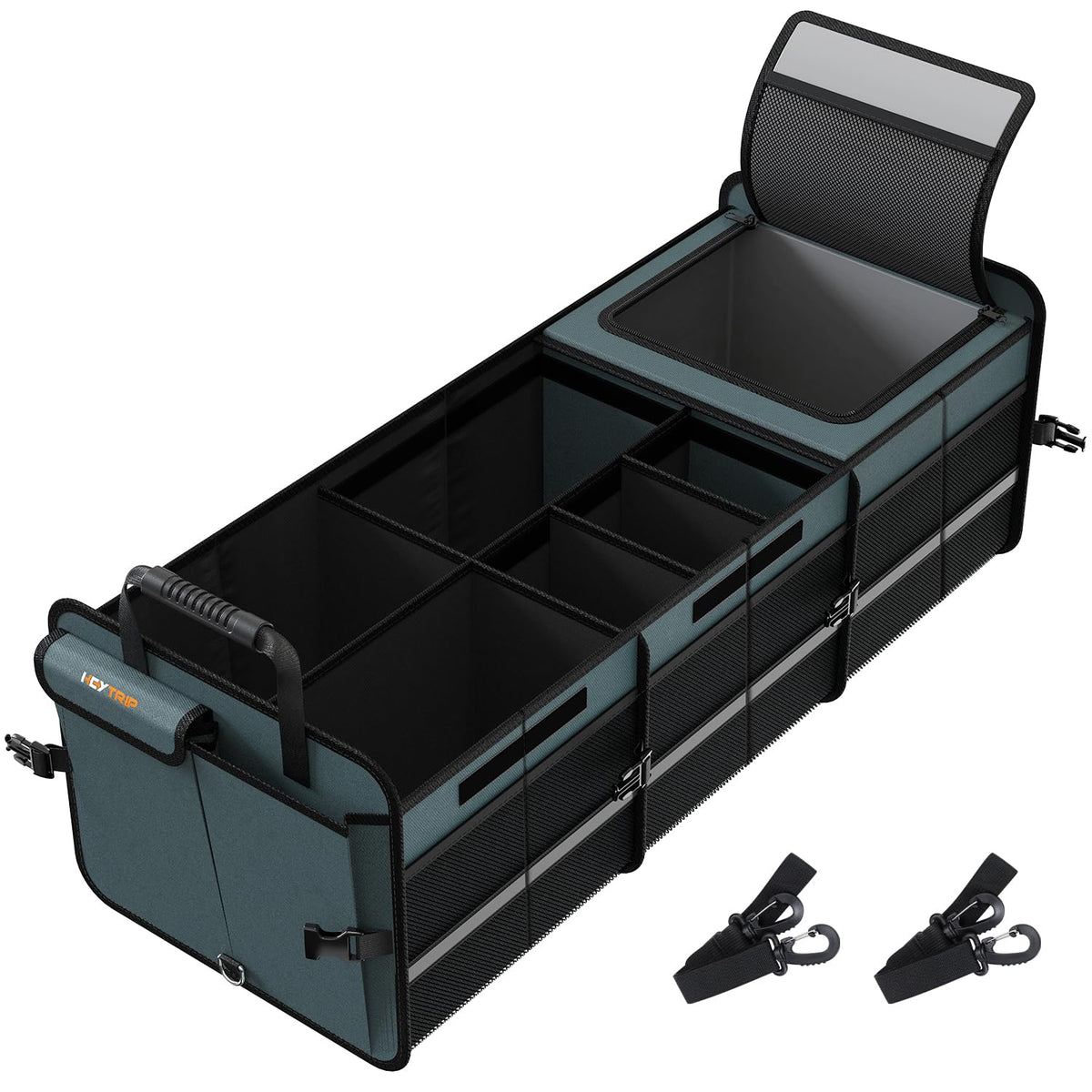 HEYTRIP front view showing full trunk organizer capacity and neat storage benefit
