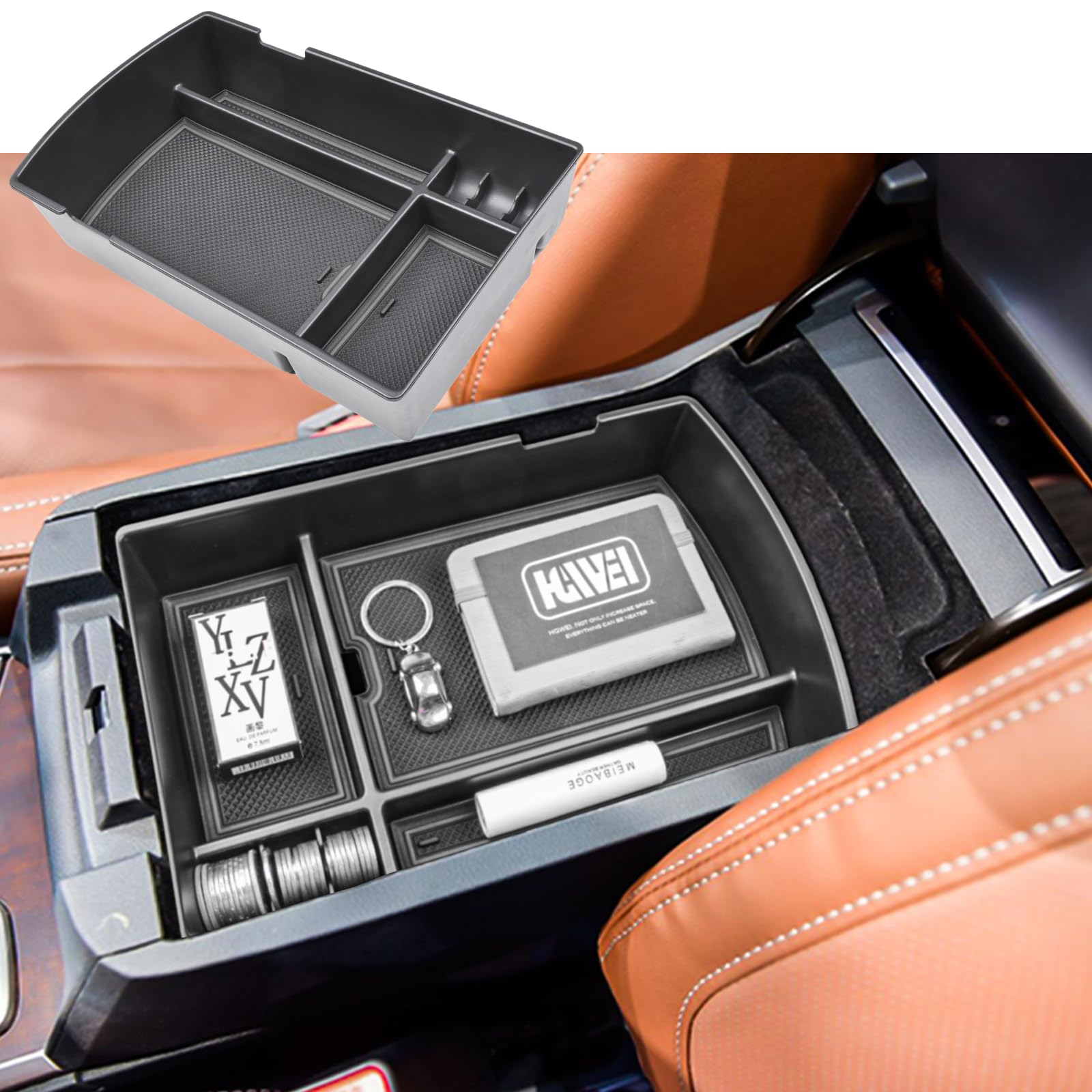 HGWEI front view of organizer tray showing neat compartments and quick access