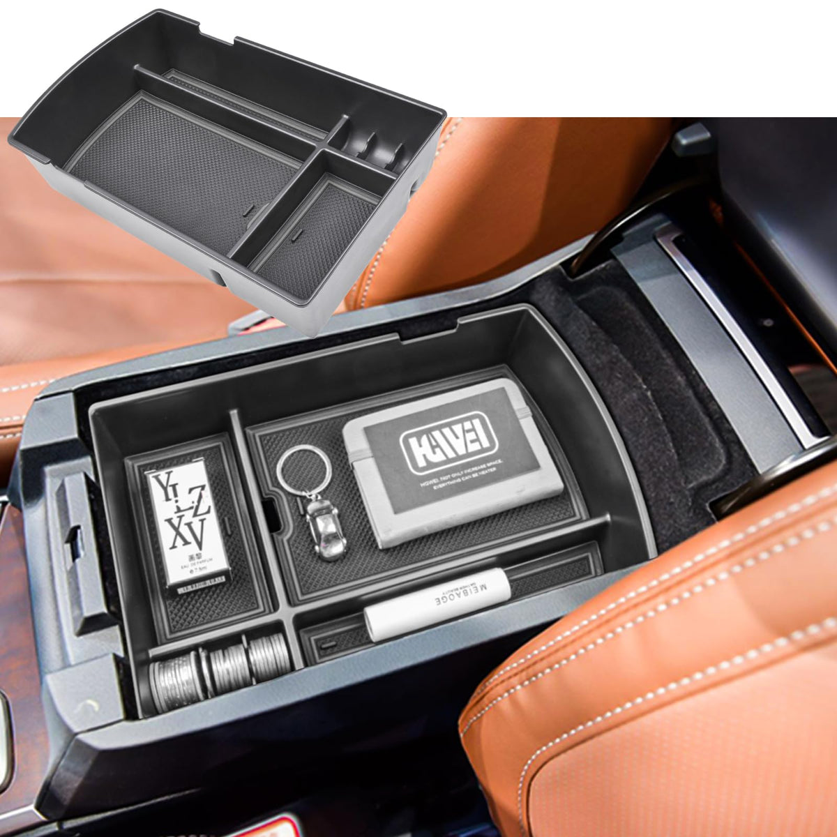 HGWEI front view of organizer tray showing neat compartments and quick access