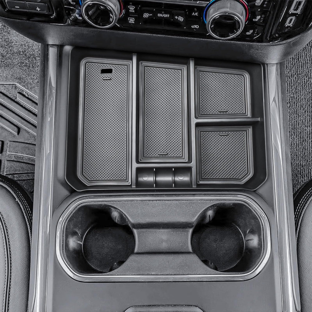 HGWEI organizer installed in Silverado HD console demonstrating precise fit