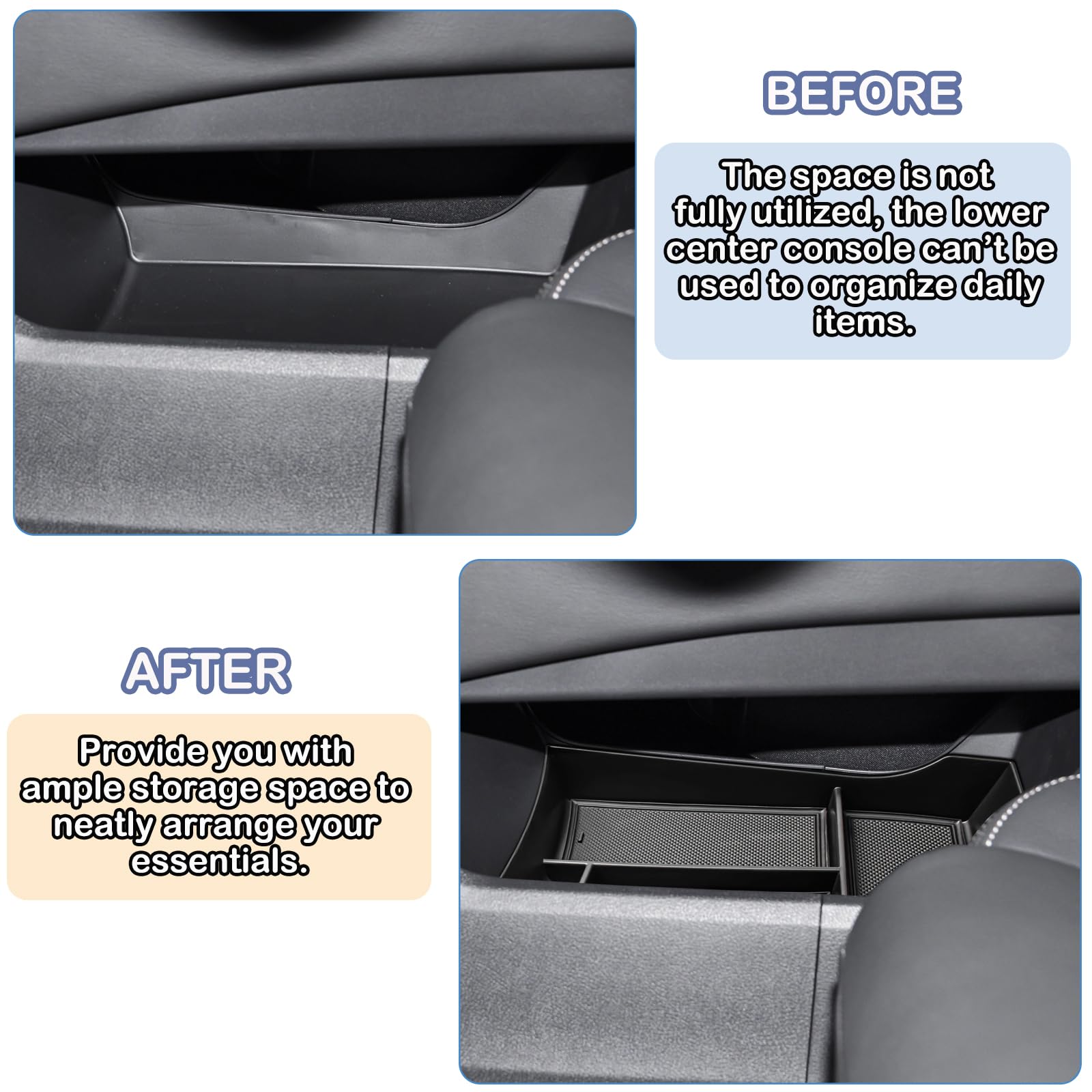 HGWEI organizer installed in Nissan Rogue lower console for tidy storage