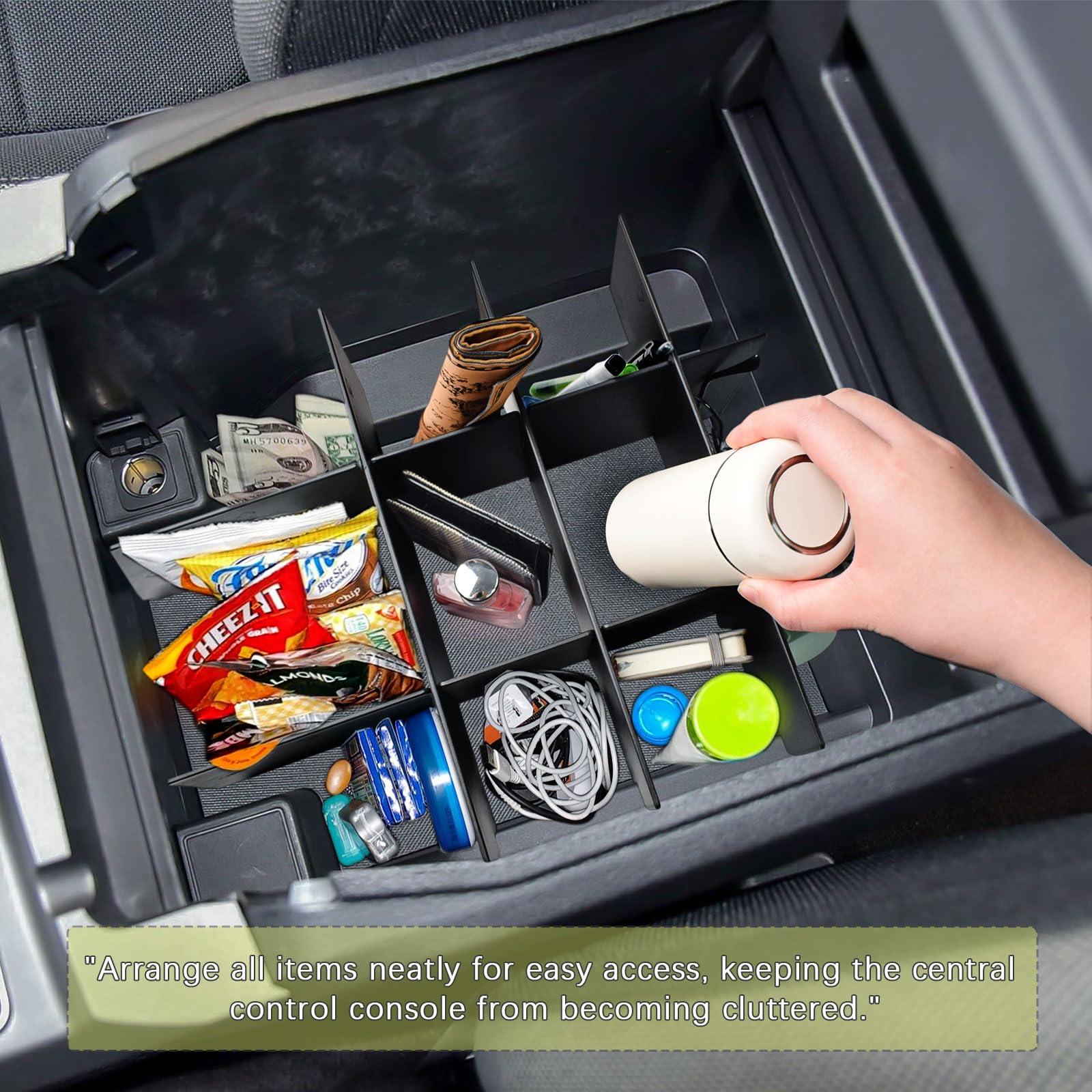 HGWEI side profile showing snug fit against console interior to prevent movement