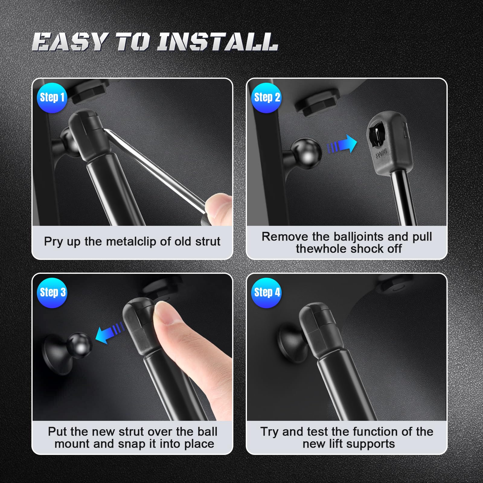 HHCSOP detailed mount end and ball-stud connection for simple snap-on install