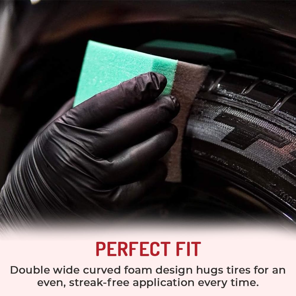 HI-TECH applicator in hand applying tire gel for consistent shine