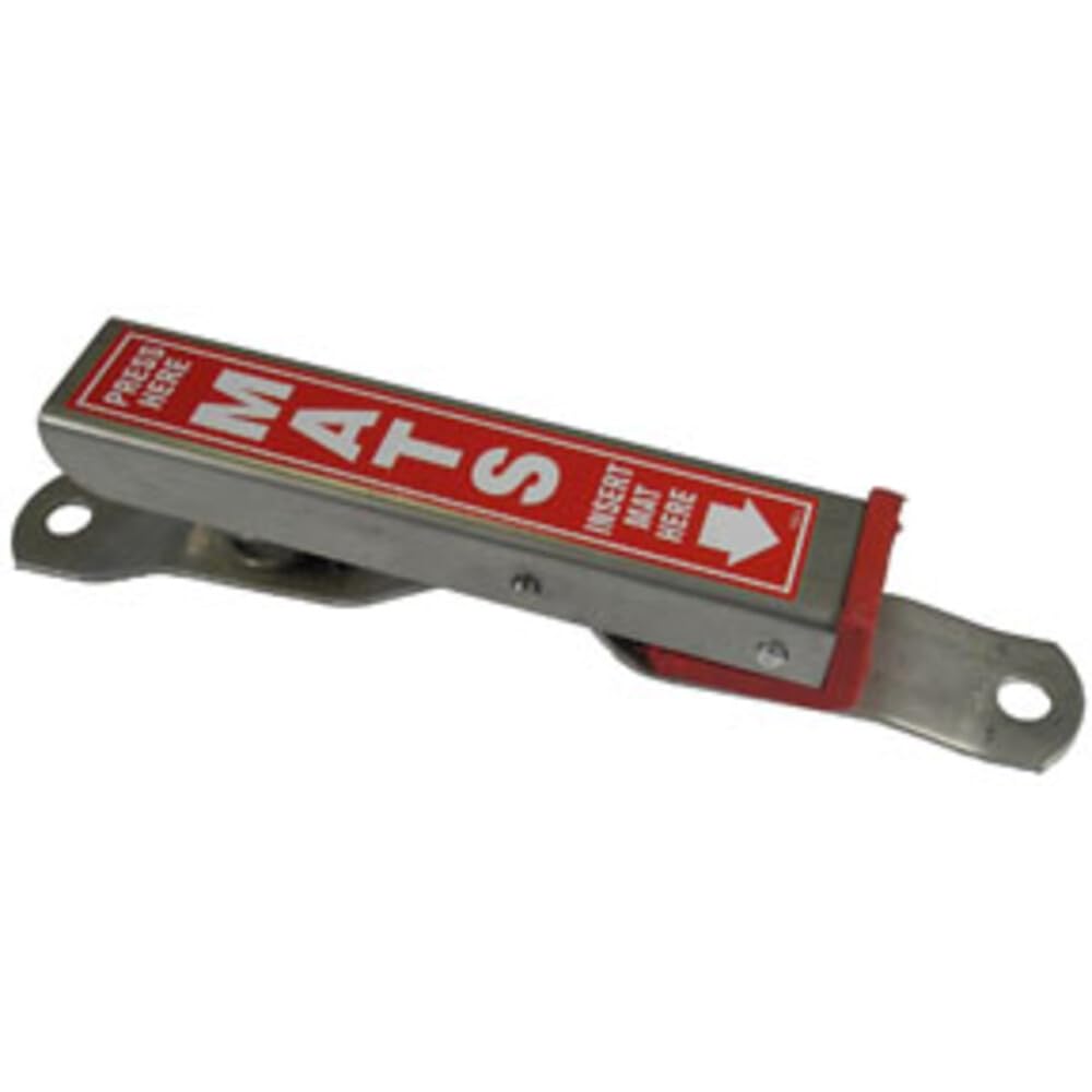 HI-TECH clamp front view mounted on wall securing a red mat for cleaner drying