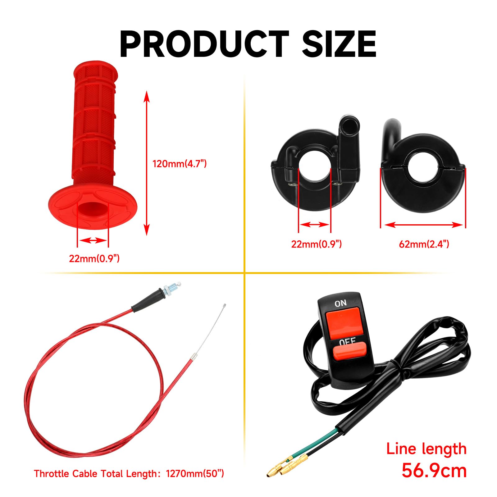 HIAORS red 50-inch throttle cable and 45-inch conduit showing length suitability