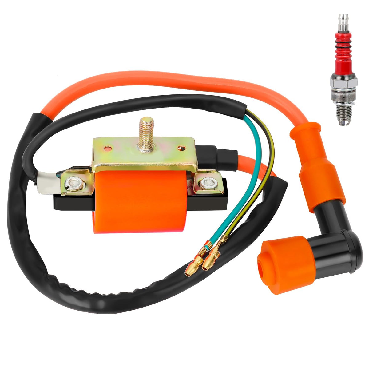 HIAORS ignition coil front assembly showing compact durable housing and easy mounting benefit