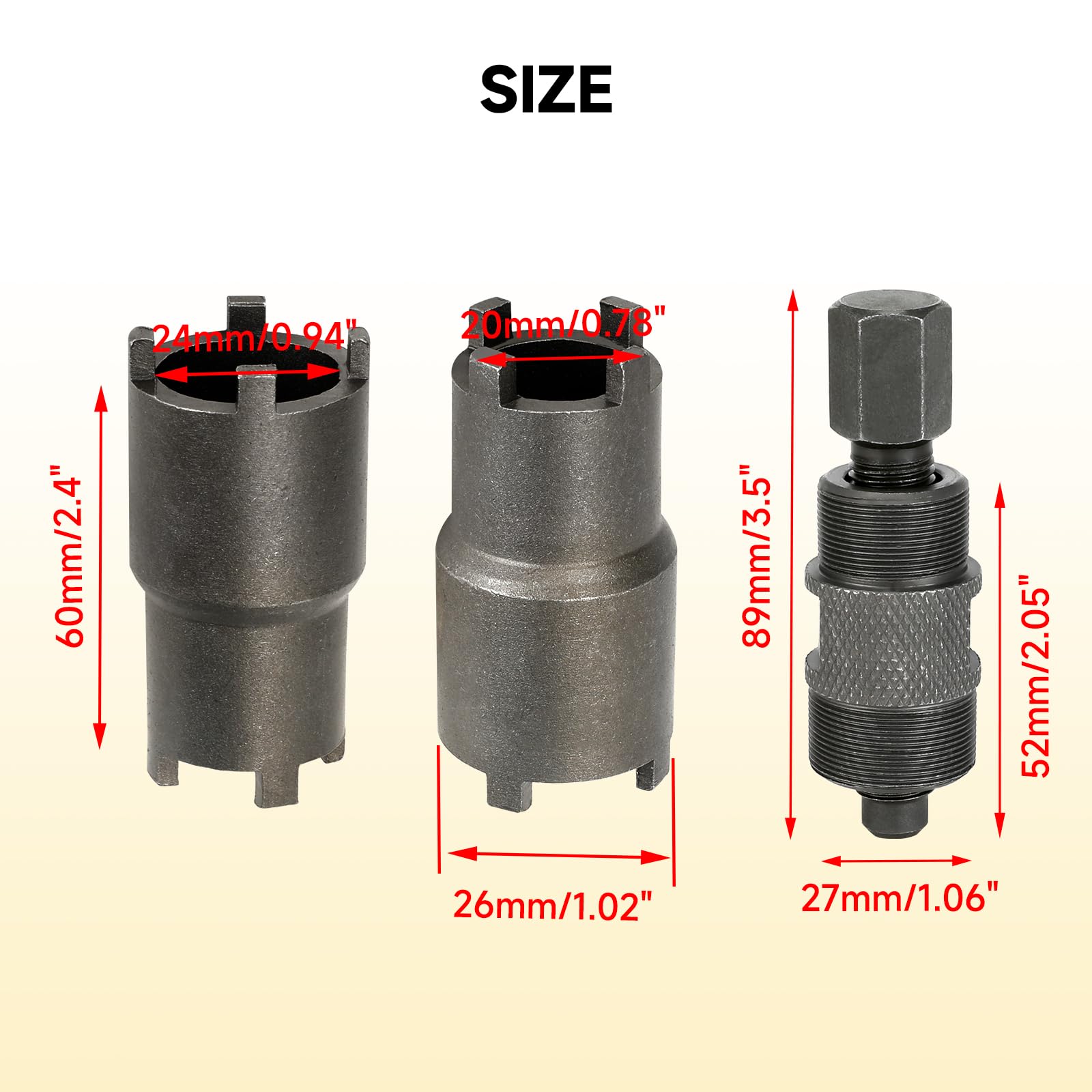 HIAORS flywheel puller face showing 24mm and 27mm engagement for safe removal