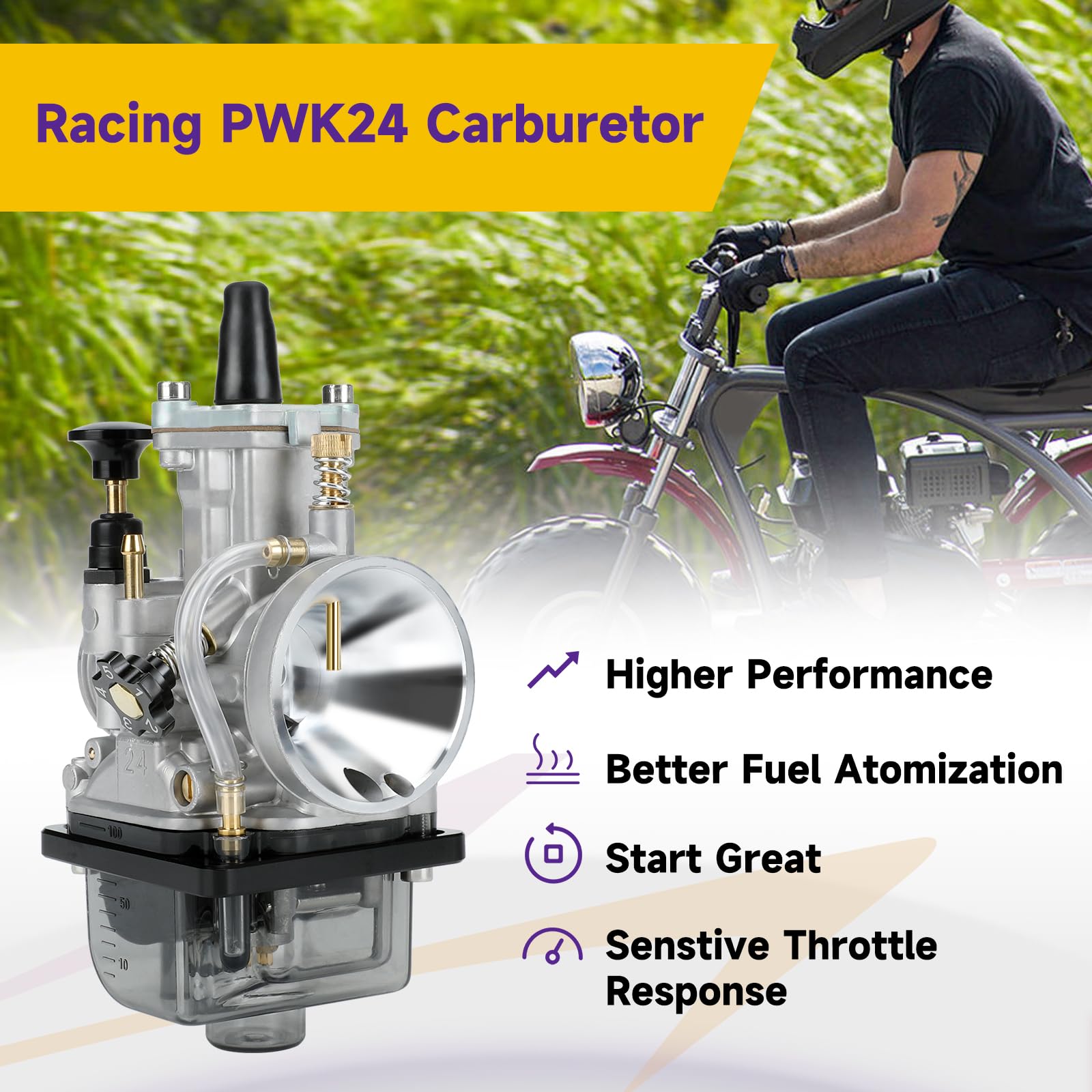 HIAORS PWK 24mm close-up of D-shaped slide bore for improved airflow and quicker throttle response