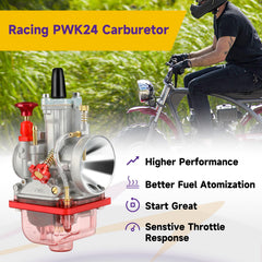 HIAORS PWK24 flat-slide close-up showing D-shaped slide for improved throttle response