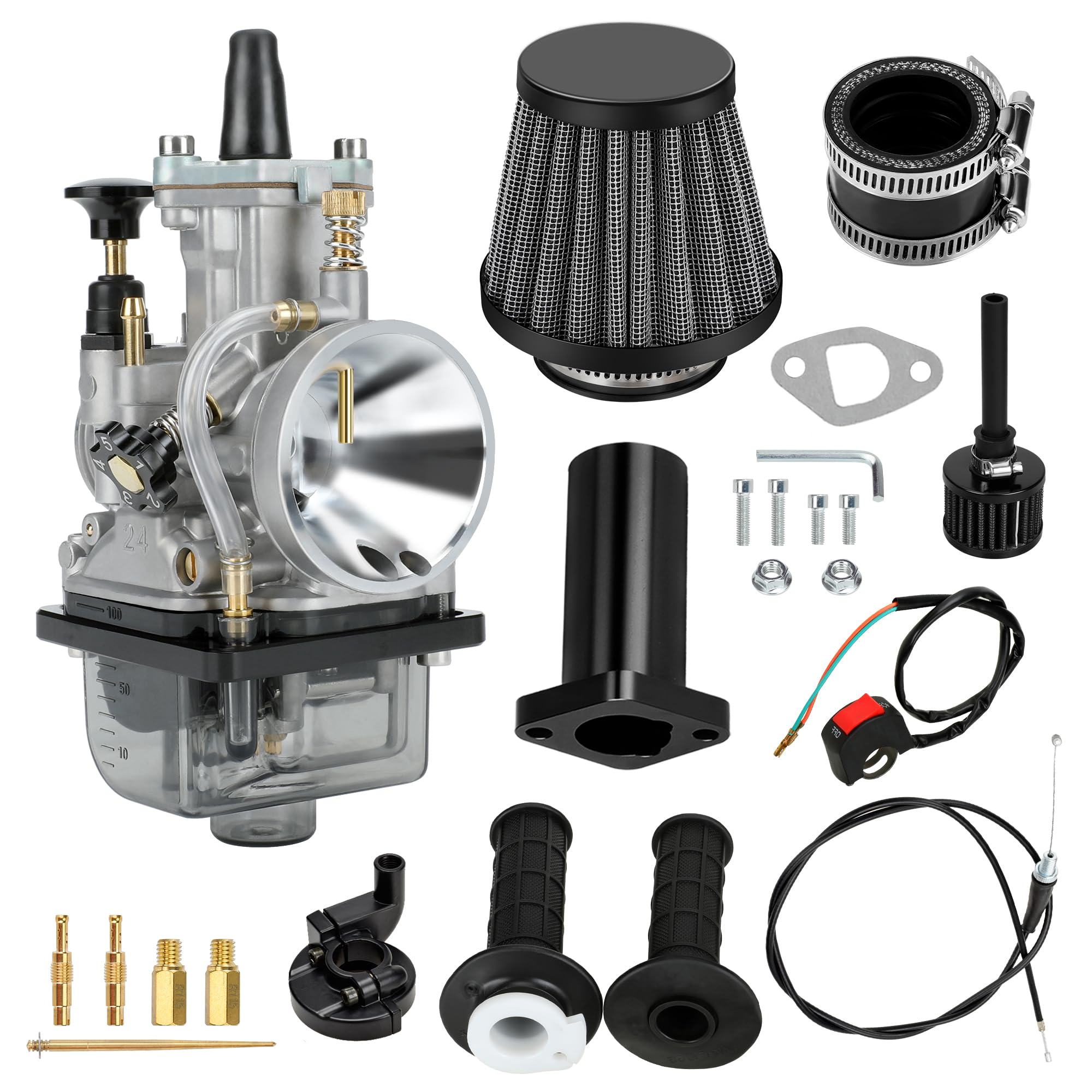 HIAORS PWK 24mm front profile showing compact intake and mounting flanges for easy upgrade