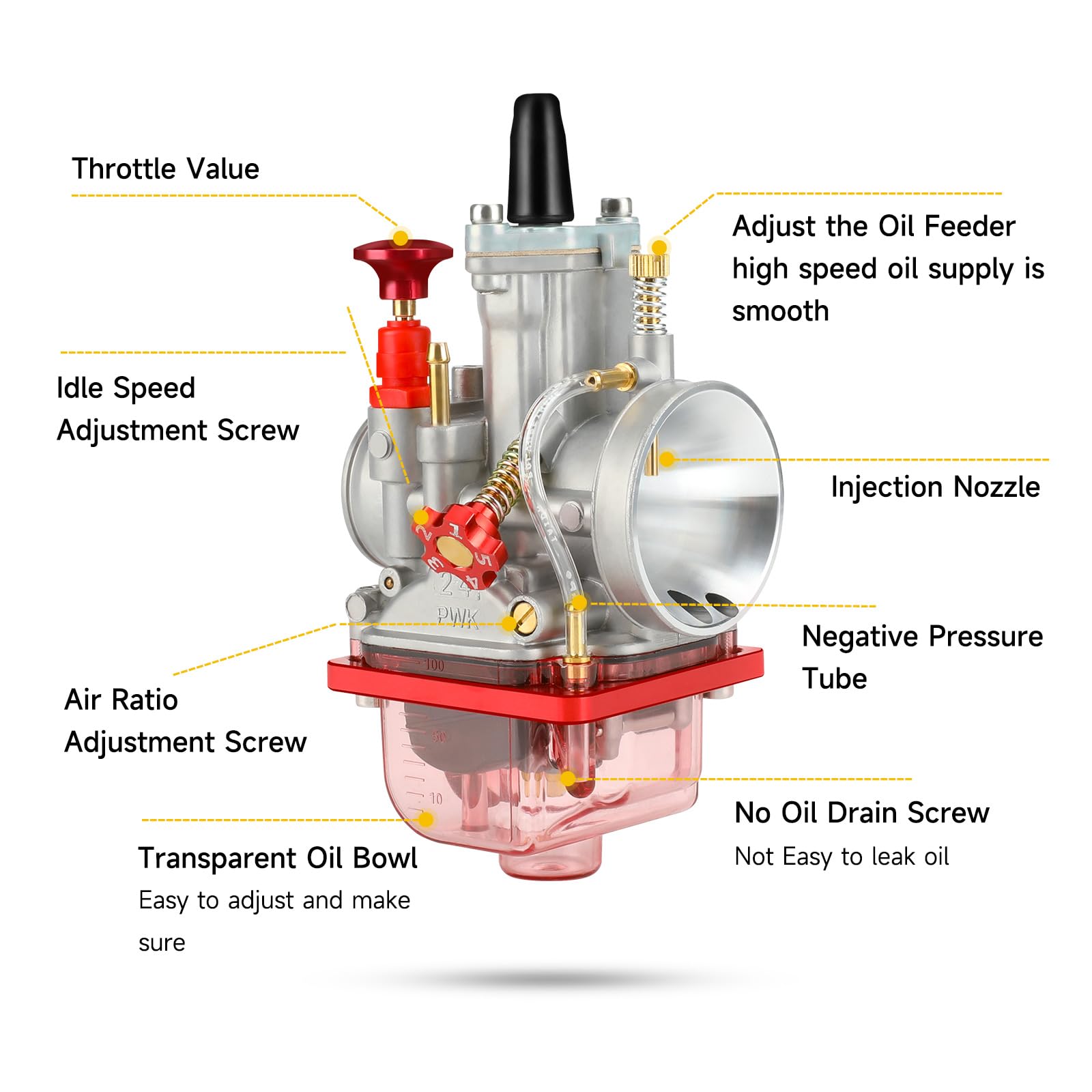 HIAORS PWK24 jetting kit and small parts organized for precise tuning adjustments