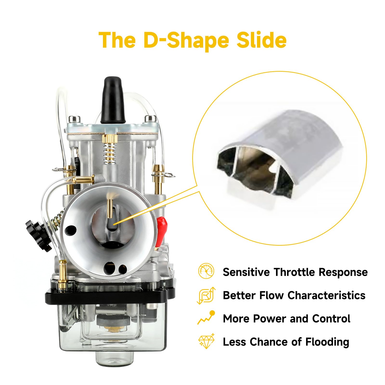 HIAORS PWK 24mm side view of throttle assembly demonstrating robust linkage and choke mount