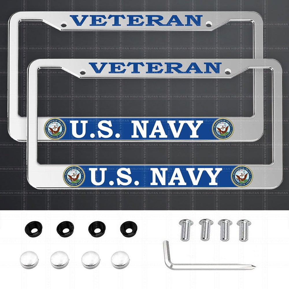 HIBUFAN silver front license frame showing clean Department of The Navy design and protection