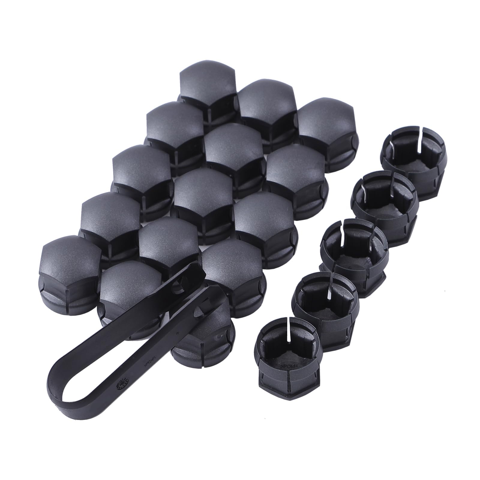 HIDOFILT disassembly clip and 20 caps laid out showing easy removal tool included