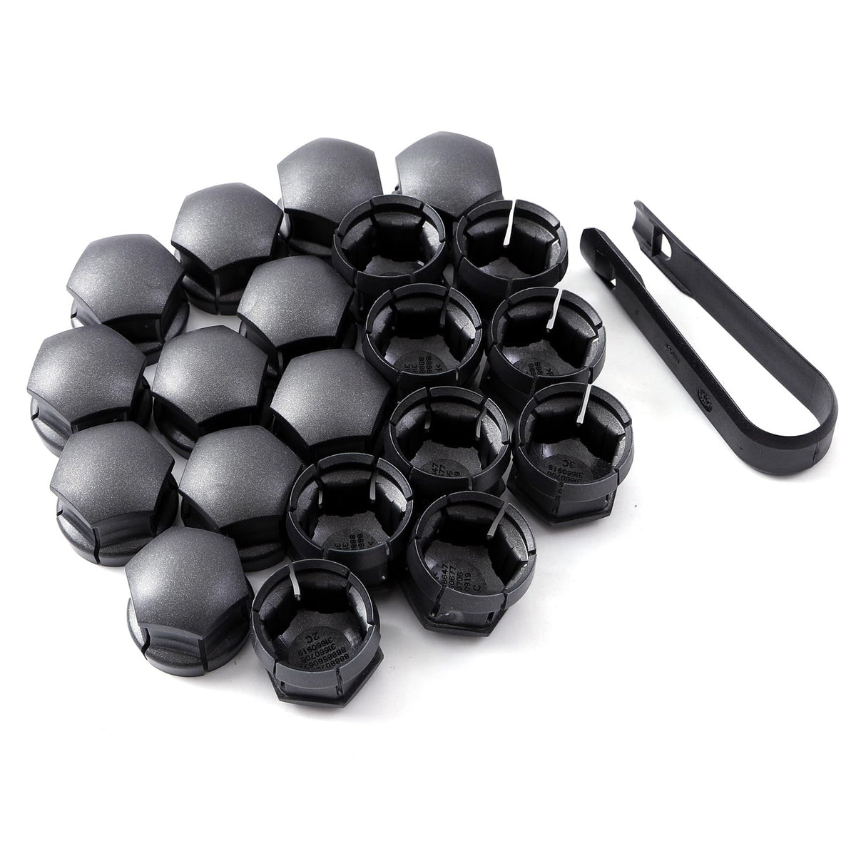 HIDOFILT front view of dark gray lug nut covers showing clean finish and protection