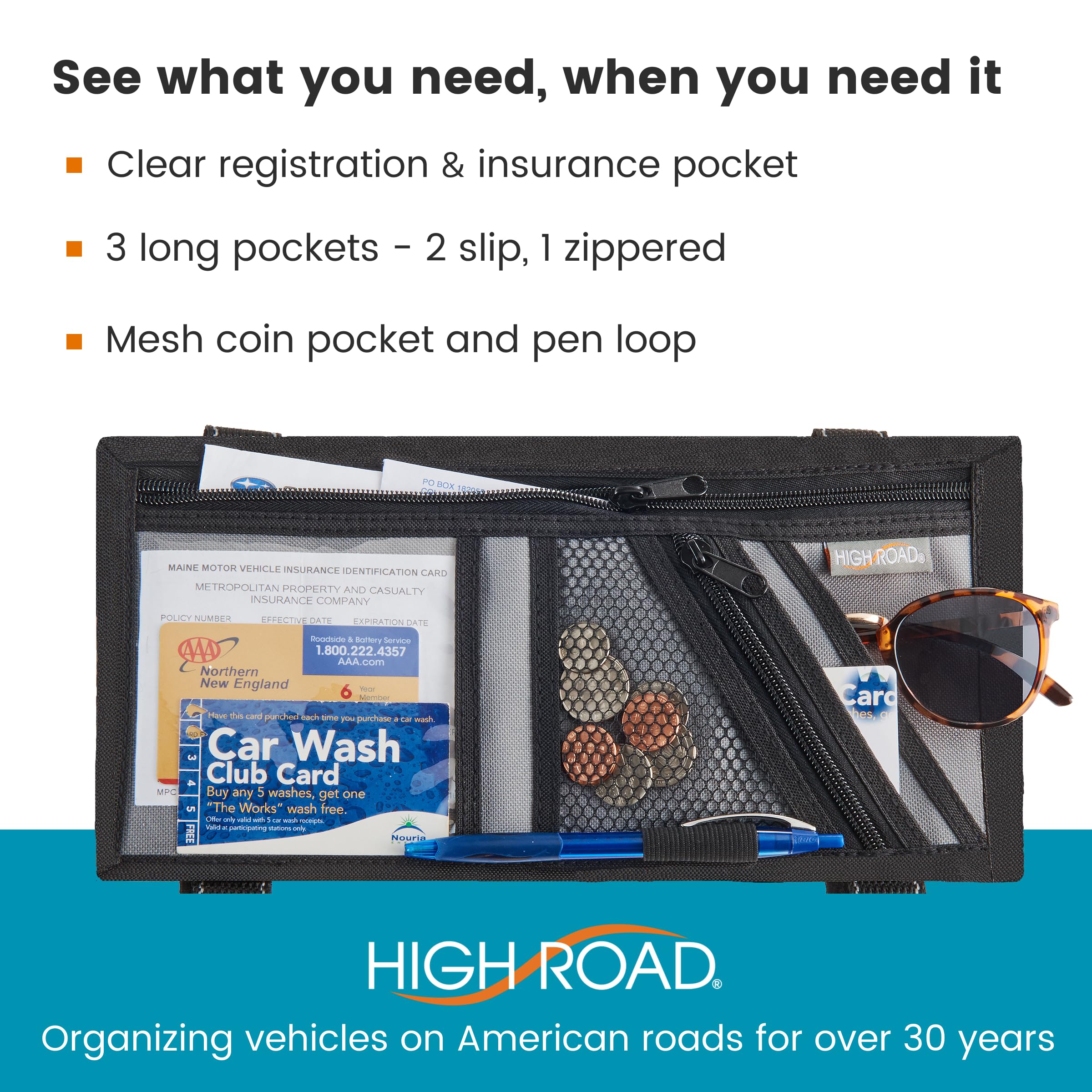 High Road clear vinyl document pocket displaying registration for quick visible access