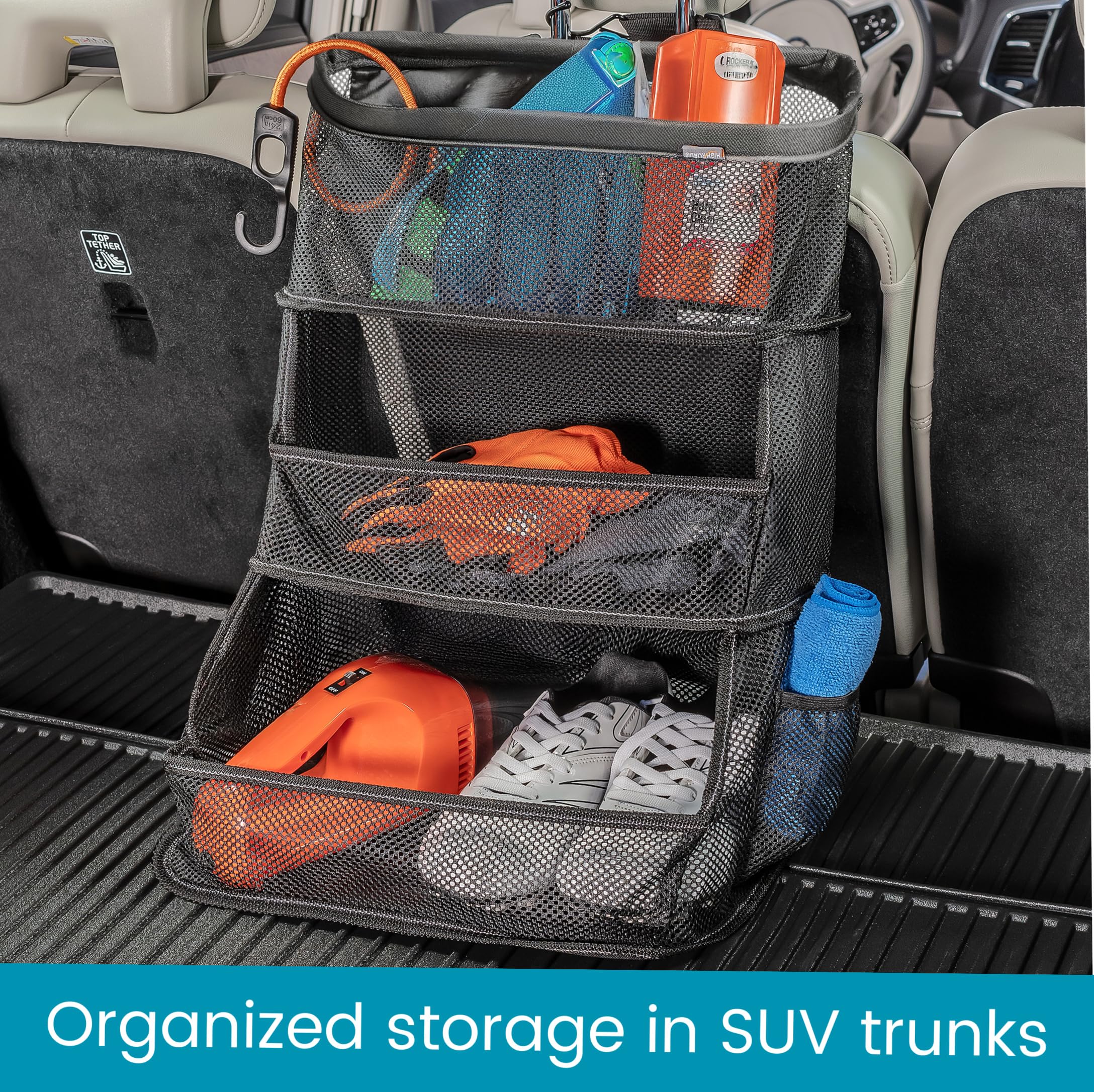 High Road installed in backseat with family items showing quick access for kids