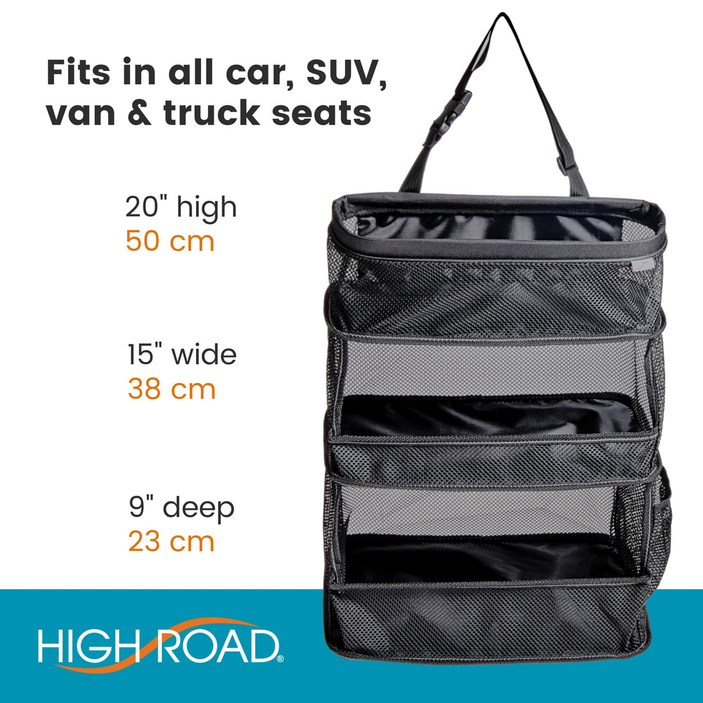 High Road placed in SUV trunk holding tools and gear showing organized cargo space