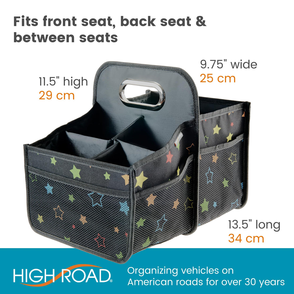 High Road caddy in a car during a road trip keeping snacks accessible