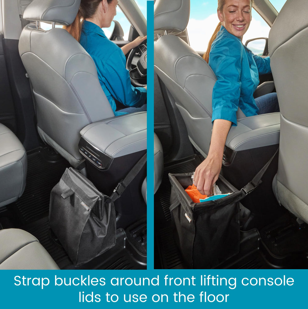 High Road TrashStash mounted on backseat showing passenger-friendly positioning and tidy cabin benefit