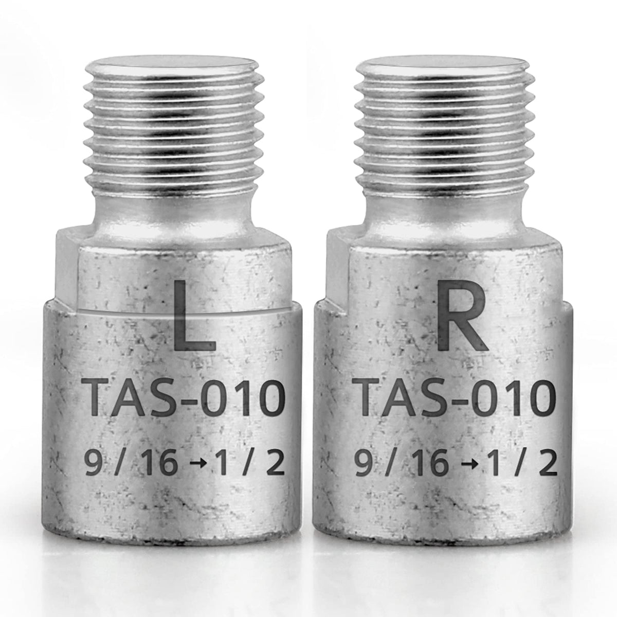 Hikenture front view of adapter pair showing left and right markings for easy installation benefit