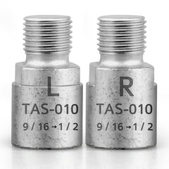 Hikenture front view of adapter pair showing left and right markings for easy installation benefit